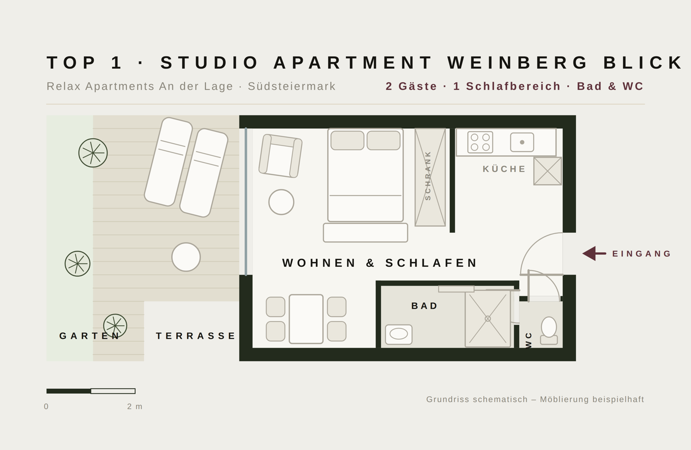 Grundriss Studio Apartment Weinberg Blick – An der Lage Top 1