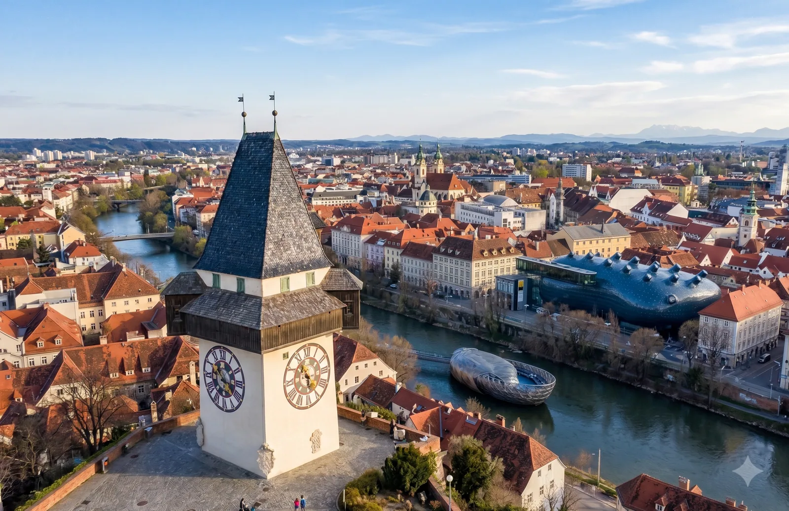 Altstadt von Graz mit Schlossberg und Uhrturm